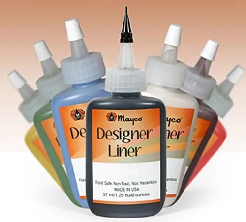 Mayco Designer Liner Ceramic Glaze Writers - 1.25 Ounce Each, Kit of All 10 Colors Plus Free Instructional Booklet