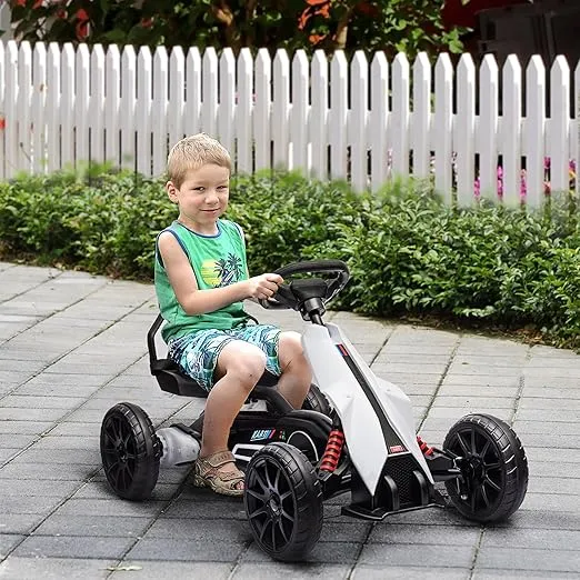 Aosom 12V Electric Go Kart for Kids, Outdoor Ride-On Toy with Forward Backward Drive & Adjustable Speed, Gift for Child 3-8 Years Old, White
