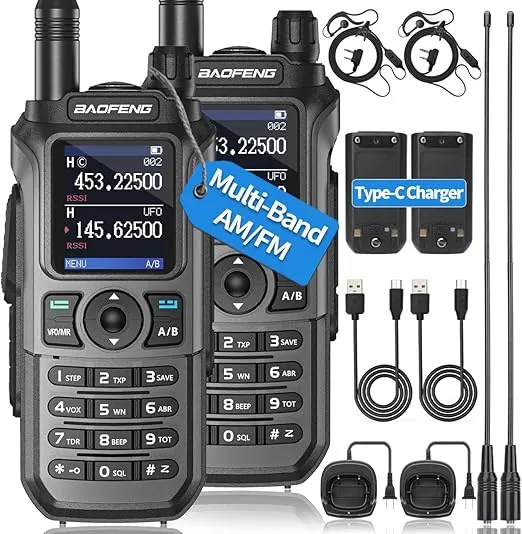 BaoFeng Radio Ham Radio Handheld Long Range for Adults UV-21R Two Way Radio USB Charger Rechargeable AR-5RM Walkie Talkies NOAA Receiver 999 Channels VOX with 771 Antenna (2 Pack)