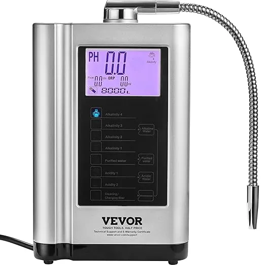 VEVOR Water Ionizer, 7 Water Settings Alkaline Water Machine, Water Ionizer Machine 8000L Per Filter, pH3.5-10.5 Kangen Water Machine, Water Purifier Up to -550mV ORP, Auto-Cleaning, Silver