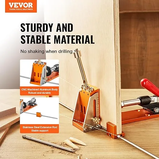 VEVOR 34 Pcs Pocket Hole Jig Kit, Adjustable Versatile Pocket Hole Jig with Toolbox,11" C-clamp, Fixture, Step Drills, Wrenches, Drill Stop Rings, Square Drive Bits-Gifts for Him