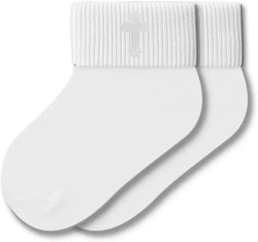 PICCOLO HOSIERY Christening Socks for Babies, Boys and Girls - 100% Nylon, Embroidered Cross and Lace Trim
