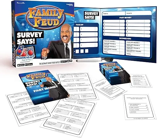 Family FEUD Survey Says Edition Card Game, Complete with Hundreds of Questions, 150 Question Cards, 50 Fast Money Cards, Complementary App with Sound Effects from The Show For 3 Players