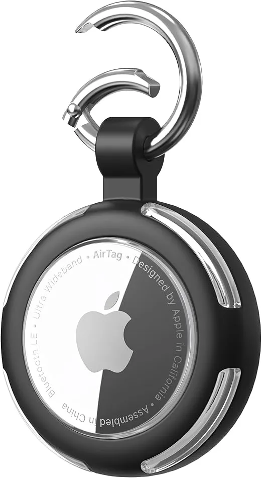 Compatible with AirTag Case Keychain, IPX8 Waterproof Air Tag Holder, Silicone AirTags Cases with Key Ring Apple GPS Item Finders Accessories (Black)
