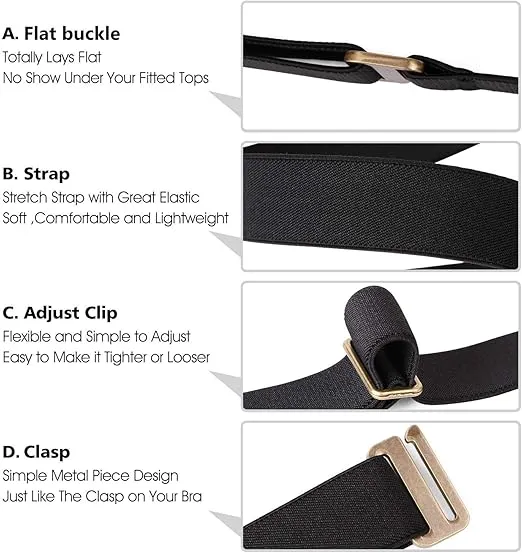 JASGOOD Women No Show Stretch Belt Invisible Elastic Web Strap Belt with Flat Buckle for Jeans Pants Dresses
