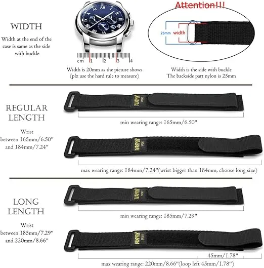 Hook Loop Sport Watch Strap 18mm 20mm 22mm Nylon Straps Black Blue Fastening Watchband