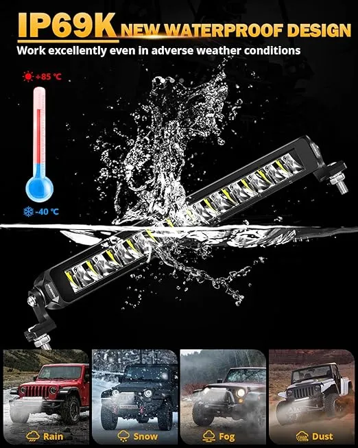 Auxbeam 12 Inch LED Light Bar, Single Row Slim Driving Beam Off Road Light Bar, 2PCS 6600LM Bright Waterproof Anti-Glare Projective Texture Mapping Light with DT Wiring Harness