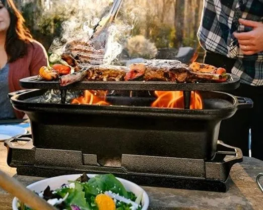 Lodge Pre-Seasoned Cast Iron Grill - Easily Adjustable Airflow Grill - 19.5 Inch Sportsman's Pro Grill