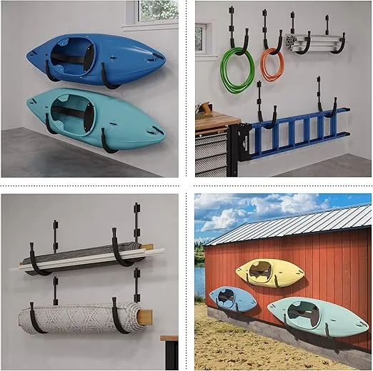 4-Pack of Kayak Storage Hook Sets - Kayak Wall Mount Hangers with 100lb Capacity Per Pair for Paddleboards, Surfboards, or Snowboards by Rad Sportz