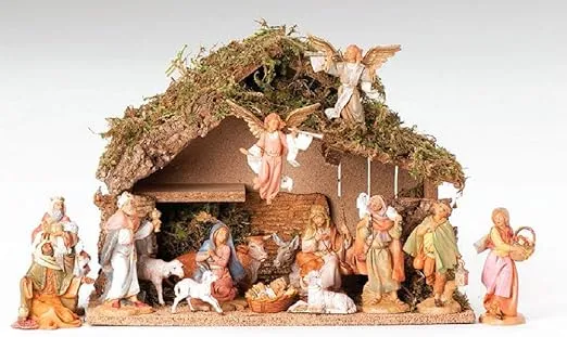 Fontanini by Roman, Italian Stable with 16-Piece Set, 5" Collection, Nativity Figures and Stable, Made in Italy