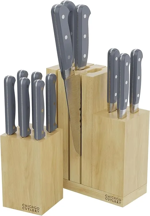 Chicago Cutlery Halsted (14-PC) Full Cutlery Knife & Wooden Block Set, Ergonomic Handles and Sharp Stainless Steel Professional Chef Cutlery Set
