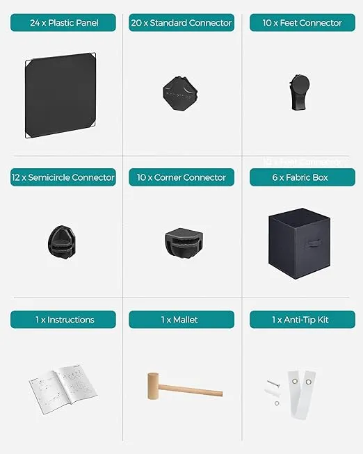 SONGMICS Cube Storage Organizer with Storage Boxes, Set of 6-Cube Organizer, 6 Collapsible Non-Woven Fabric Bins, Customizable, Space-Saving, Bedroom, Ink Black and Dove Gray ULPC062B01