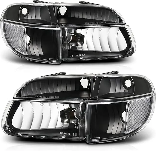 M-AUTO Headlights Assembly Compatible with 95-01 Ford Explorer, 97 Mercury Mountaineer, Black Housing Clear Lens Clear Corner OE Direct Replacement Headlamps