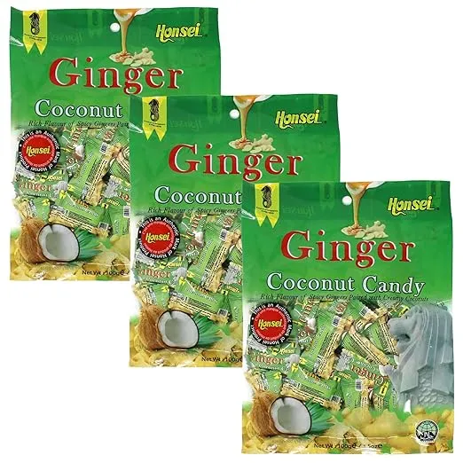 Honsei Ginger Coconut Candy 100g/3.5oz Hard Candy Rich Flavor of Spicy Gingers Paired with Creamy Coconuts (3)