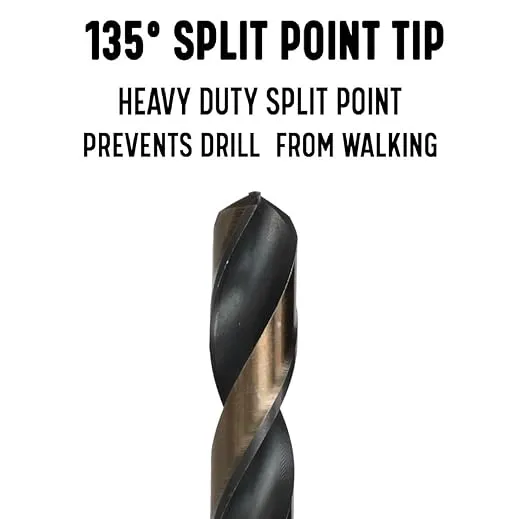 Drill America 5/8" Reduced Shank High Speed Steel Black & Gold Contractor Drill Bit with 3-Flat 1/2" Shank, KFD3F Series