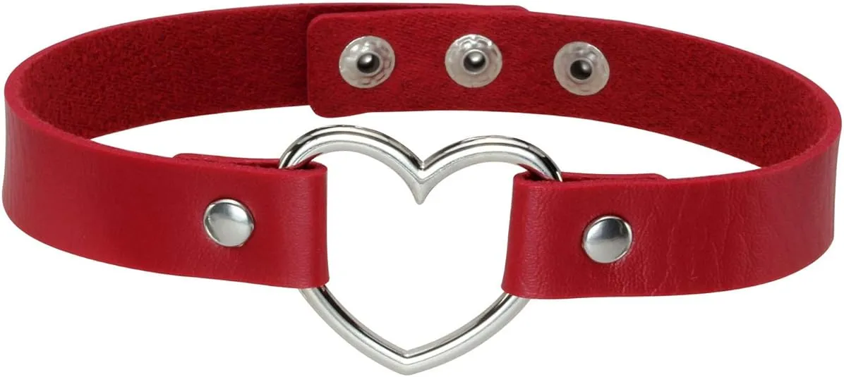 MILAKOO Vintage Love Heart PU Leather Necklace Goth Collar for Women