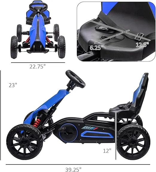 Aosom Kids Pedal Go Kart, Outdoor Ride on Toy with Adjustable Seat, Swing Axle, Handbrake, 4 Non-Slip EVA Wheels for Boys and Girls Aged 3-8 Years Old, Blue