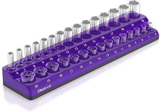Olsa Tools Magnetic Socket Holder | 3/8-inch Drive | Metric | Purple | Holds 30 Sockets | Professional Quality Tools Organizer