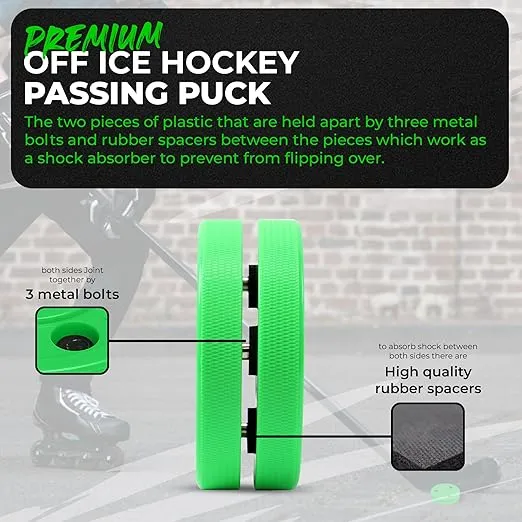 Green Biscuit Passer-2 Pack | Off-Ice Stickhandling & Passing Puck | The is Great for Street Hockey