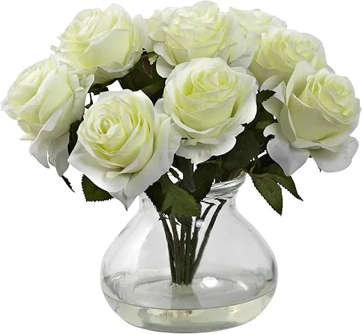 Nearly Natural Rose Arrangement with Vase