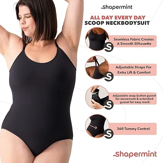 SHAPERMINT Scoop Neck Bodysuit for Women | Shapewear Body Suits for Women with Tummy Control