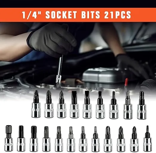 53 Pieces Socket Wrench Set Drive Socket Set with 1/4 Inch Ratcheting Wrench Plastic Toolbox Storage Case for Automotive Repair And Home Use