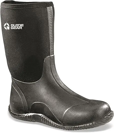 Guide Gear Men's Mid-High Bogger Waterproof Rubber Hunting Work Rain Boots 12”, 5mm Neoprene Top