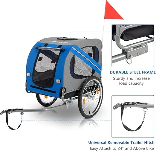 PEXMOR Dog Bike Trailer, Folding Pet Dog Trailer Cart for Bicycle, Bike Cargo Wagon Carrier w/Universal Hitch & 20" Wheel