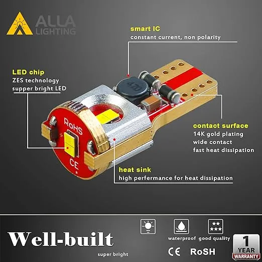 Alla Lighting Newest 168 194 T10 LED Bulbs Super Bright Red 175 2825 W5W 192 2821 ZS SMD 12V Interior Lights for Cars, Trucks Map, Dome, Trunk Cargo, Door Step Lamps Replacement