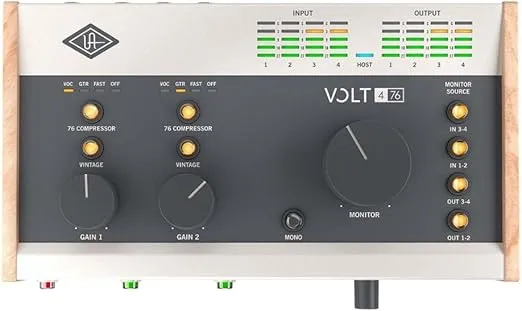 Universal Audio Volt 476 USB-C Audio Interface Bundle w/Samson Over-Ear Stereo Headphones, 2-Pack Pig Hog 8mm XLR Mic Cable, 2-Pack Pig Hog "Black Woven" Instrument Cable, & Liquid Audio Pop Filter