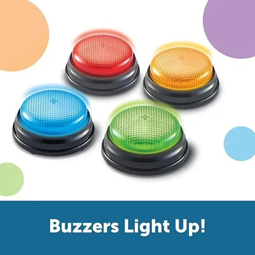 Learning Resources Lights and Sounds Buzzers,Set of 4, Ages 3+, Game Show and Classroom Buzzers, Family Game Night, Game Show Buzzers, Classroom Accessories