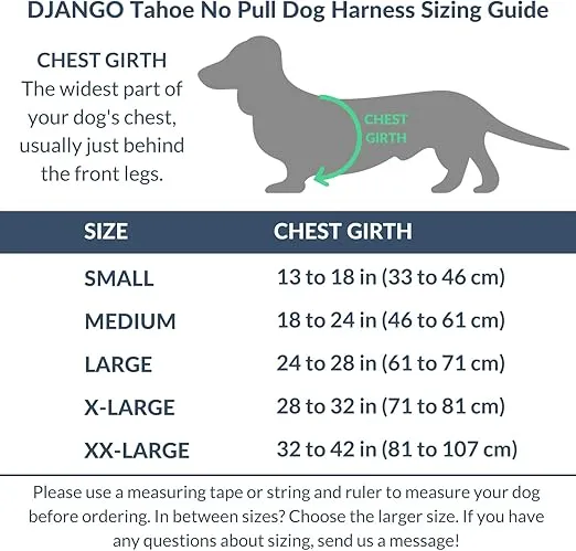 DJANGO Tahoe No Pull Dog Harness – Comfortable, Durable, and Padded Harness with Front and Back D-Rings and Reflective Piping – Adjustable and Secure Design for Everyday Use (Small, Poppy Seed Gray)
