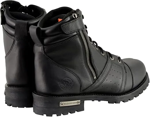 Milwaukee Leather Men's Black Lace-Up Motorcycle Riding Leather Boots with Side Zipper Entry MBM9000