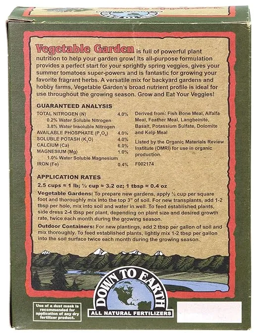 Down to Earth Organic Vegetable Garden Fertilizer 4-4-4, 1lb