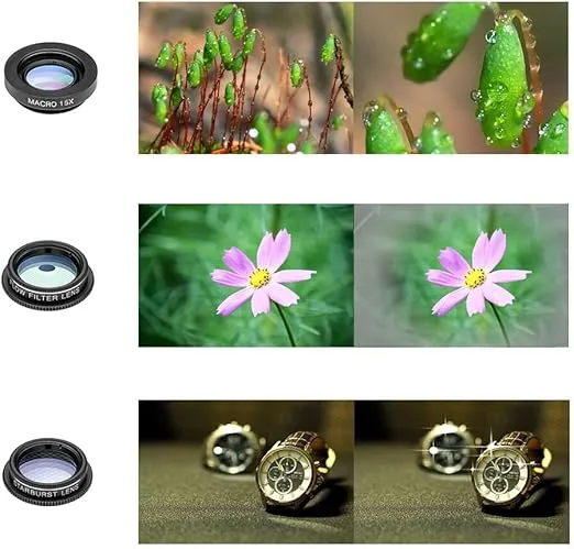 Cell Phone Camera Lens Kit,11 in 1 Super Wide Angle+ Macro+ Fisheye Lens +Telephoto+ CPL+3/6 Kaleidoscope+Starburst/Radial/Soft/Flow Filter Lens Compatible for iPhone X/8/7/6s/6 Plus, Samsung,Android