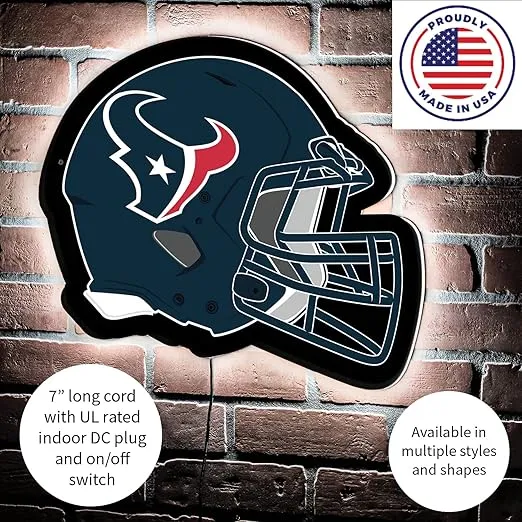 Evergreen NFL Houston Texans Ultra-Thin LED Light Wall Sign Décor | Full Size Replica Helmet | - 19.5 x 15 Inches | Made in the USA
