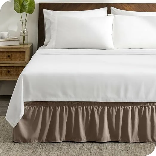 Bare Home Wrap Around Bed Skirt - Adjustable and Ruffled - 15-inch Tailored Drop - Easy Fit - Machine Washable (Cal King, Taupe)