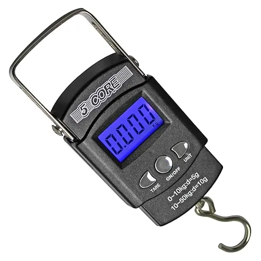 5 Core Fish Scale 110 LBS 50 KG Luggage Scales Handheld Portable Electronic Balance Digital Fishing Postal Hanging Hook Scale with Measuring Tape Backlight LCD Display LS-006
