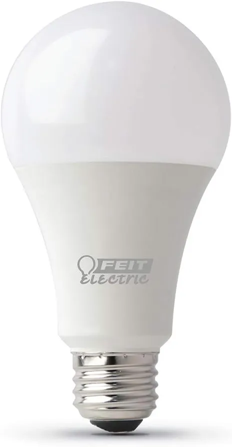 Feit Electric A19 100W Equivalent LED Light Bulbs, Dimmable, 5000k Daylight, 1600 Lumens, 22 Year Lifetime, E26 Base, CRI 90, UL Listed, Damp Rated, 2 Pack, OM100DM/950CA/2
