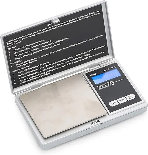 American Weigh Scales Series Digital Pocket Weight Scale, Lightweight, Accurate Measurement 1kg x 0.1g, (Silver), AWS-1KG-SIL