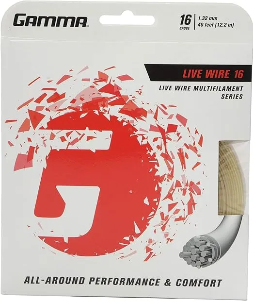 Gamma Sports Live Wire Tennis Racket String Multifilament Series- Softer Cushioned Feel For Exceptional Power and Greater Control That Is Easy On The Arm - 16L, 17, or 18 Gauge (Natural)