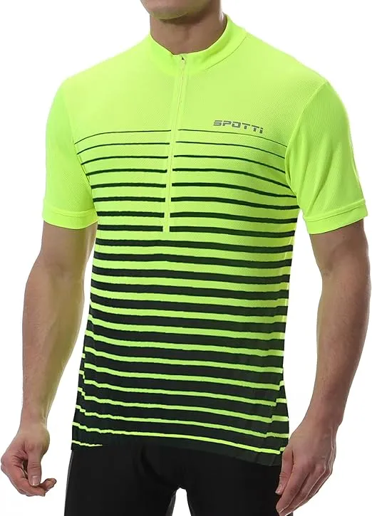 Spotti Men's Cycling Bike Jersey Short Sleeve with 3 Rear Pockets- Moisture Wicking, Breathable, Quick Dry Biking Shirt
