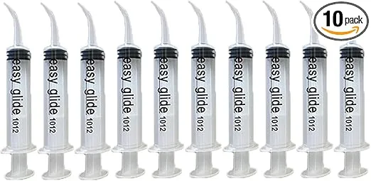 10 Pack Disposable 12cc Dental Sterile Syringe Dental Irrigation Syringe with Curved Tip, Tonsil Squirt Mouthwash Cleaner