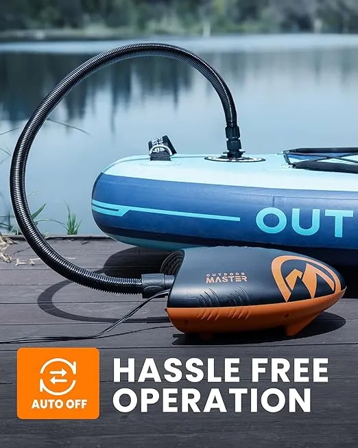 OutdoorMaster 20PSI High Pressure SUP Air Pump Shark - Intelligent Dual Stage Inflation & Auto-Off & Deflation, 12V DC Car Connector, for Inflatable Stand Up Paddle Boards, Boats