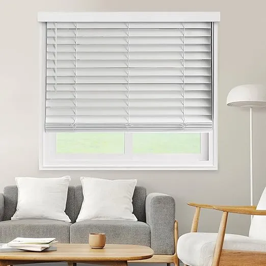 CHICOLOGY Faux Wood Blinds , Window Blinds , Wood Blinds , Window Shades , Window Treatments , Blinds & Shades , Window Shades For Home , Wooden Blinds , 23"W X 36"H, Basic White
