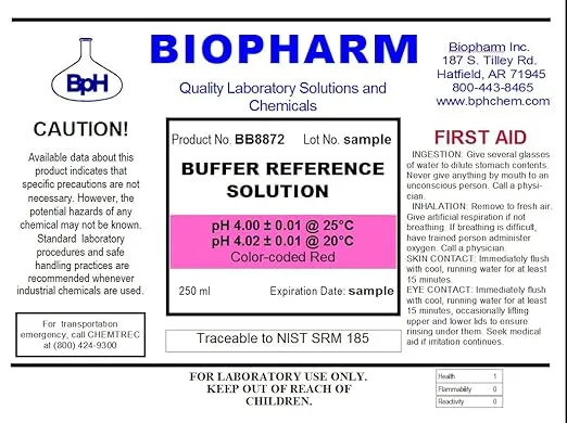 pH Buffer Calibration Solution Kit 2-Pack — one pH 4.00 (red) and one pH 7.00 (Yellow), Each 250 mL (8.4 fl oz) — NIST Traceable Reference Standards for All pH Meters