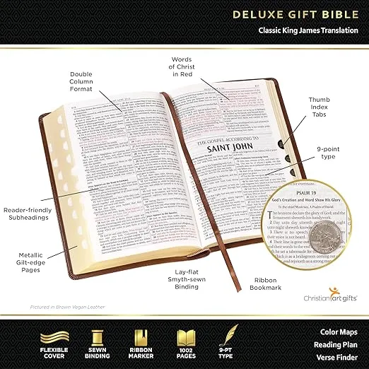 KJV Holy Bible Standard Size Faux Leather Red Letter Edition Thumb Index & Ribbon Marker, King James Version, Black/Gold Cross (KJV Deluxe Gift Editions)