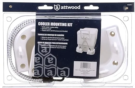 Attwood 14137-7 Cooler Mounting Kit, 4 Corner Pieces, 2 Quick-Connect Stretch Straps, Corrosion-Resistant