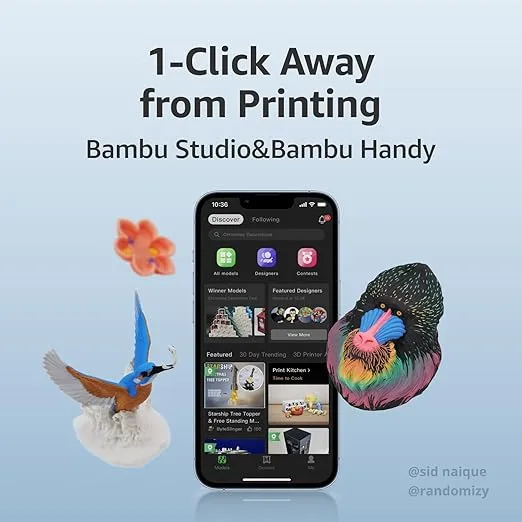 Bambu Lab A1 Mini 3D Printer, Support Multi-Color 3D Printing, Set Up in 20 Mins, High Speed & Precision, Full-Auto Calibration & Active Flow Rate Compensation, ≤48 dB Quiet FDM 3D Printers