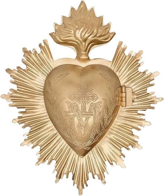 Sacred Heart, Metal Heart Milagro, Gold Heart Box, Ex Voto
